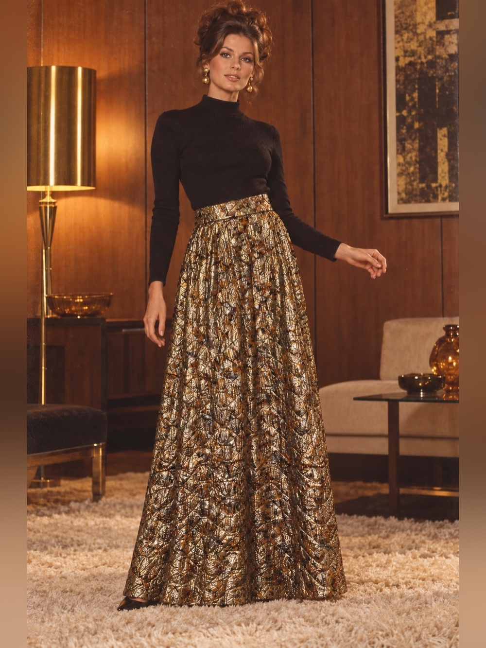 Vintage Circa 1970 Kay Silver Metallic Brocade Maxi Skirt| see measurements